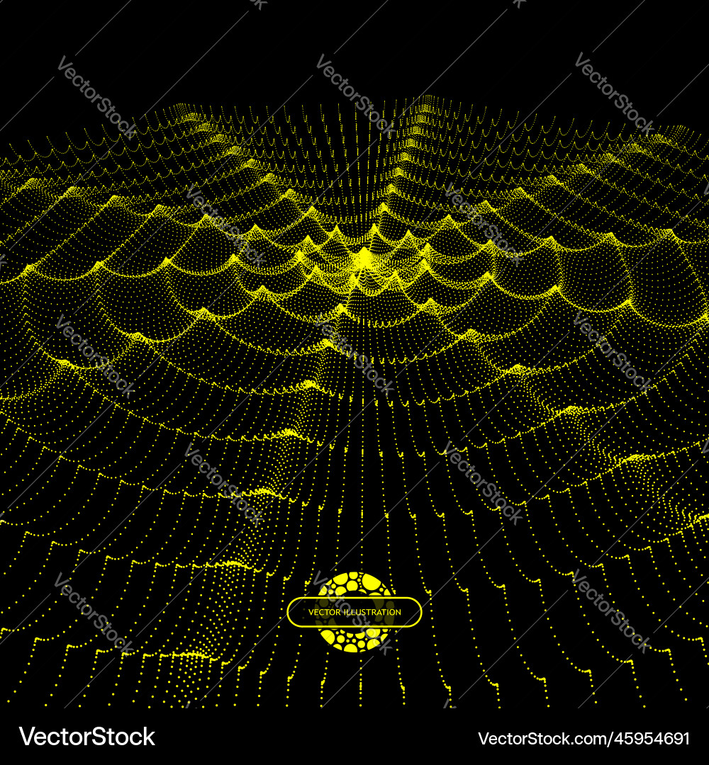 Array with dynamic particles wavy grid background Array with dynamic particles wavy grid background vector image
