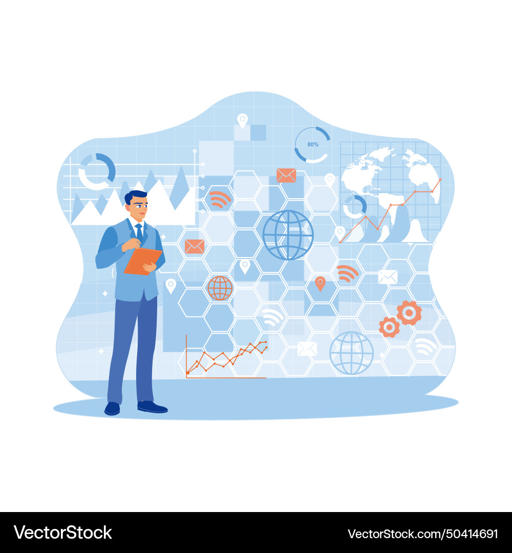 Businessman using tablet computer with double Vector Image