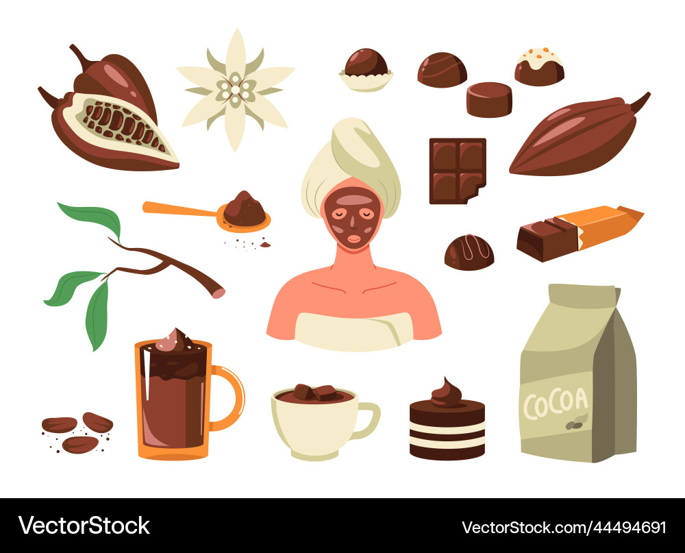 Cacao Produkte Cartoon Kakaobohnen Pulver für mil Cacao Produkte Cartoon Kakaobohnen Pulver für mil vektorbild