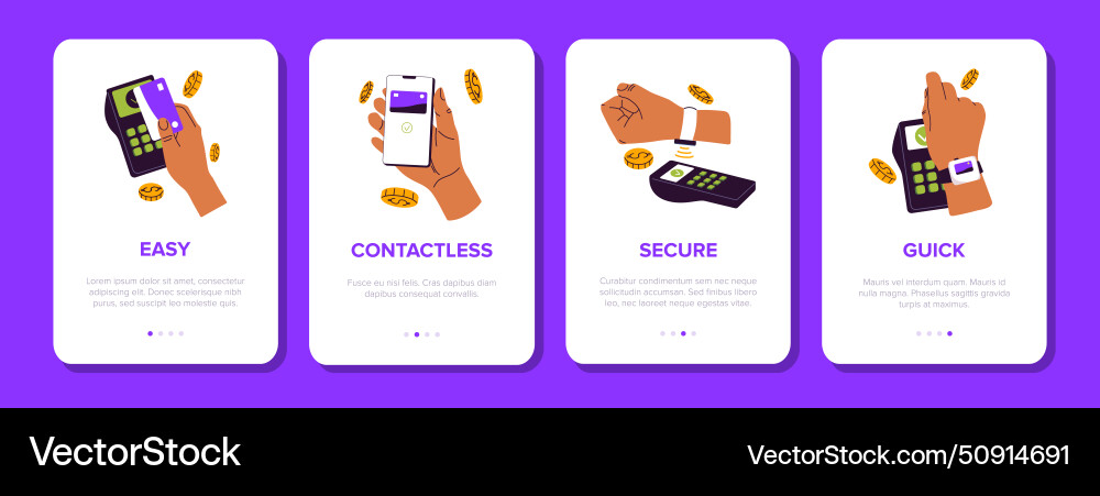 Design of onboarding cards in banking app set ui Design of onboarding cards in banking app set ui vector image
