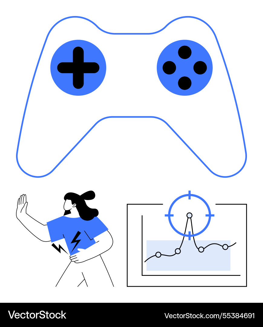 Gaming controller with player and target-focused Gaming controller with player and target-focused vector image