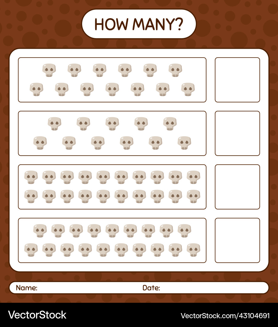 How many counting game with skull worksheet Vector Image