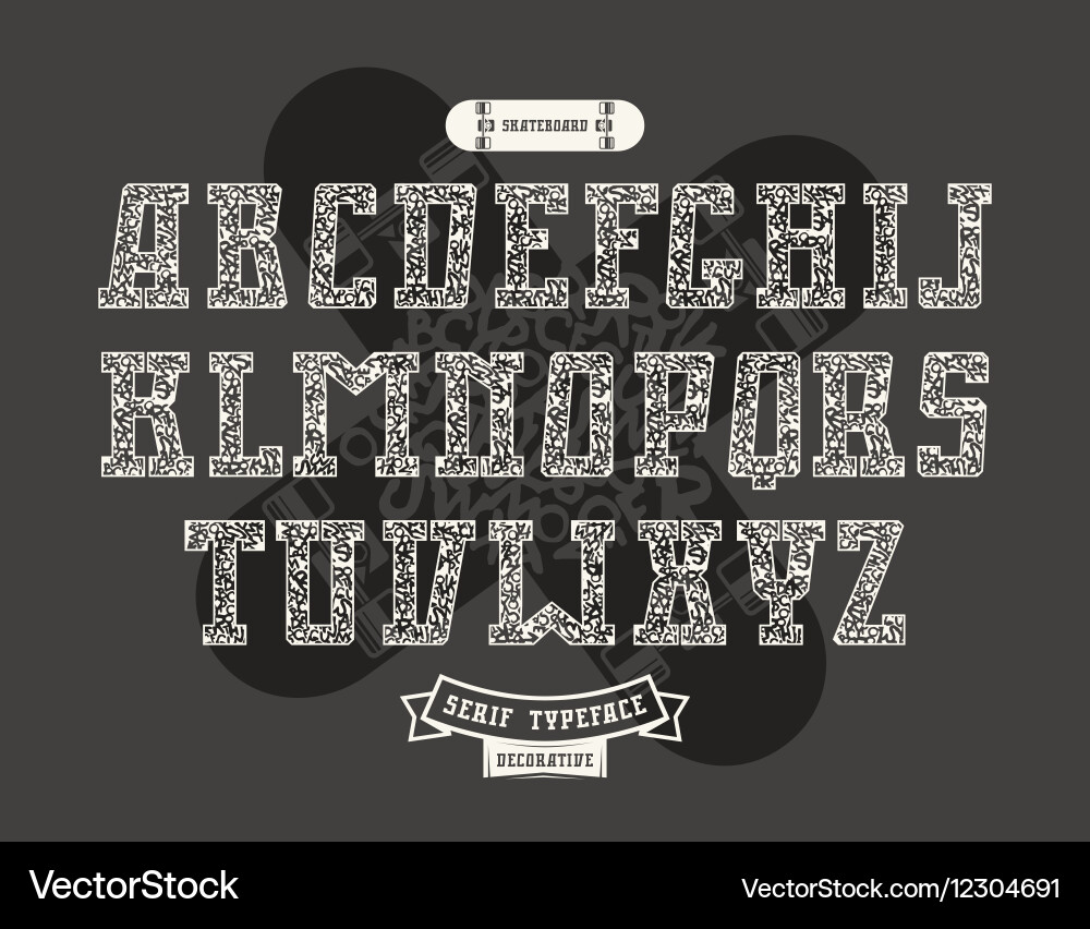 Rectangular serif font in urban style vector image
