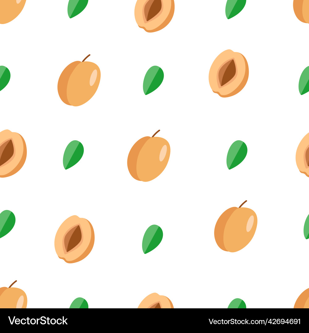 Seamless pattern set of apricots whole with a leaf Vector Image