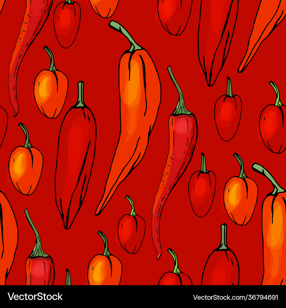 Seamless pattern with red peppers endless texture Seamless pattern with red peppers endless texture Vector Image