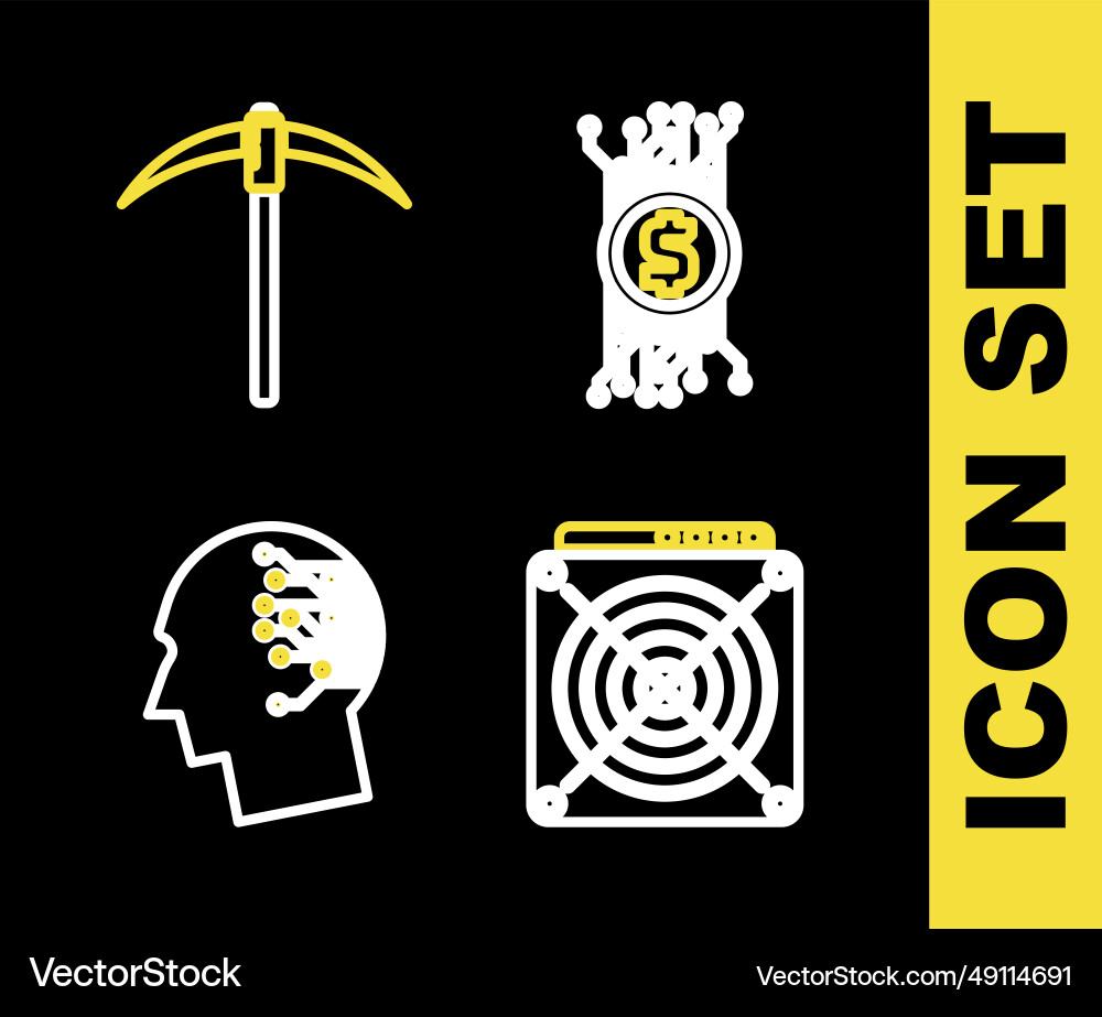 Set line cryptocurrency bitcoin in circuit asic vector image