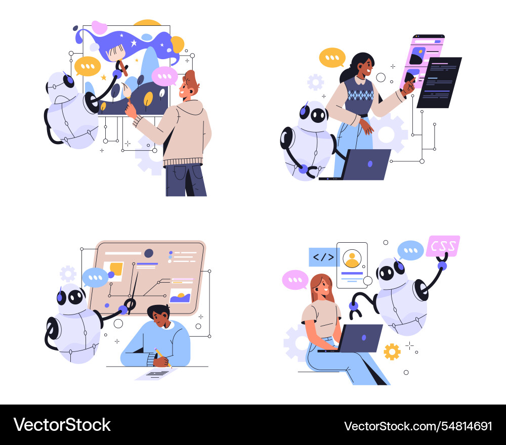 Set of artificial intelligence ai helpers Set of artificial intelligence ai helpers vector image