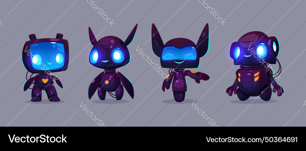 Set of robot mascots isolated on background Set of robot mascots isolated on background Vector Image