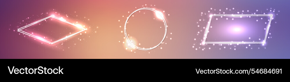 Set of three neon double frames with shining Set of three neon double frames with shining vector image