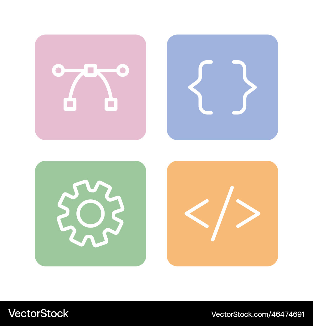 Website app development buttons linear flat color Website app development buttons linear flat color vector image