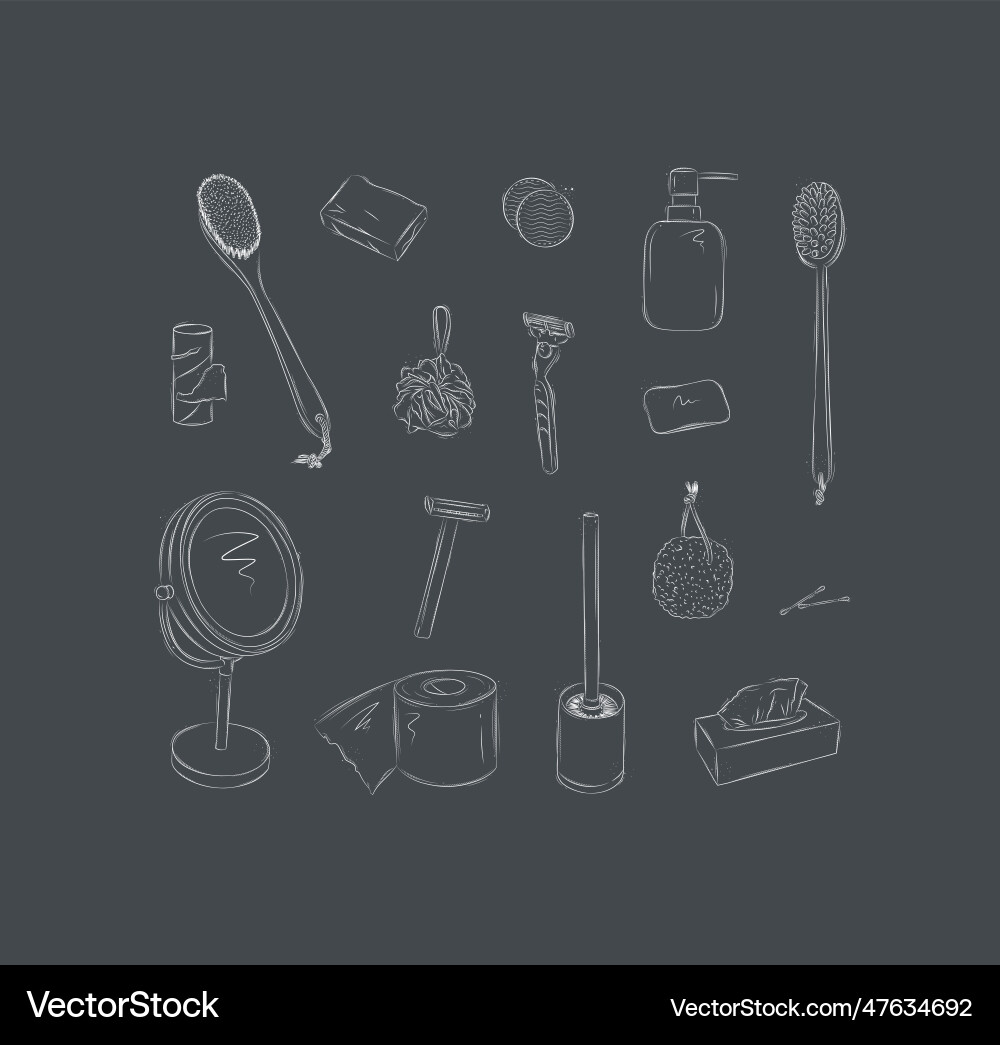 Bathroom accessories elements black Royalty Free Vector