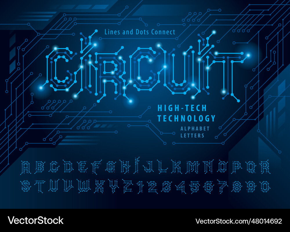 Circuit alphabet letters and numbers network Circuit alphabet letters and numbers network vector image
