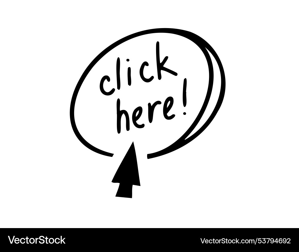 Click here doodle button hand drawn sketch cursor vector image