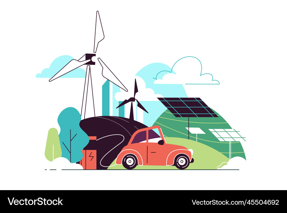 Green energy sources and electric car Green energy sources and electric car vector image