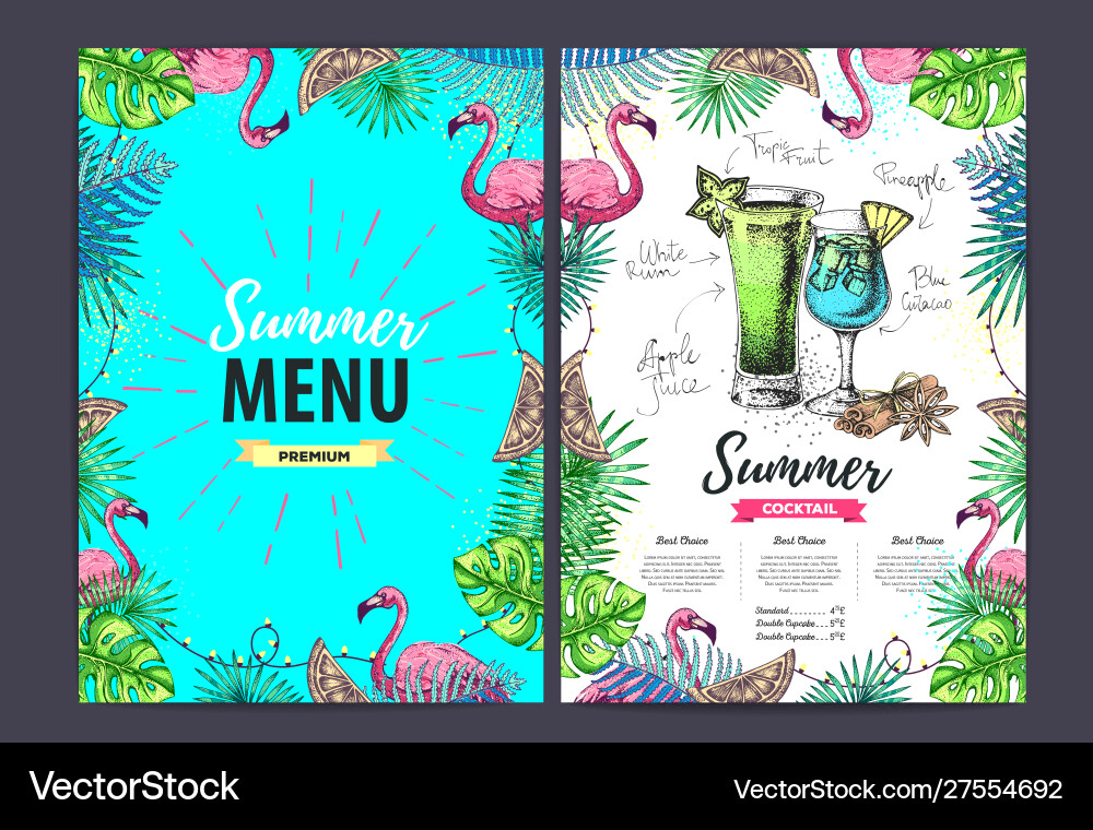 Restaurant summer menu design with tropic leaves Vector Image