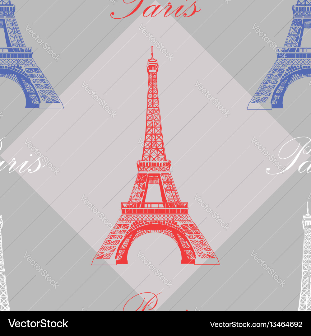 Seamless pattern with eiffel tower on grey vector image