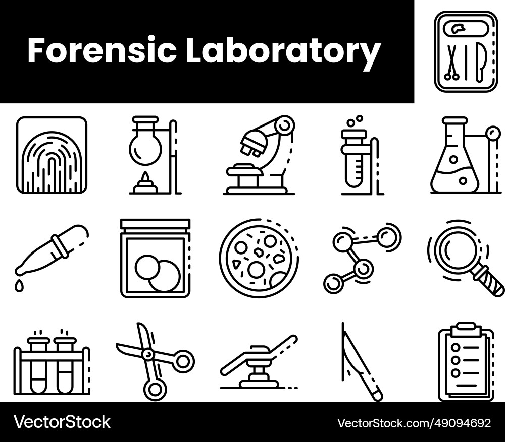 Set of outline forensic laboratory icons Set of outline forensic laboratory icons vector image