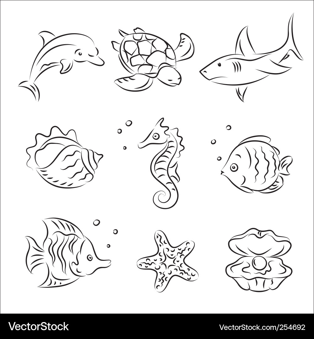 Underwater Sea Life Sketch Vector Image