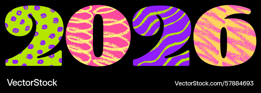 2026 digits with neon scribble patterns 2026 digits with neon scribble patterns vector image