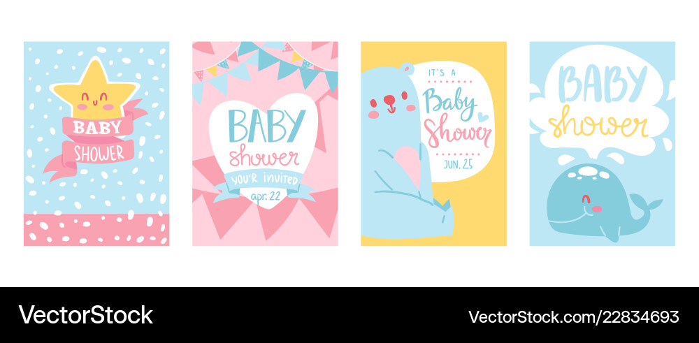 Baby Duschkarten Set süß Baby Duschkarten Set süß vektorbild