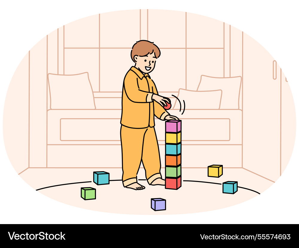 Cute child play with building blocks Cute child play with building blocks vector image