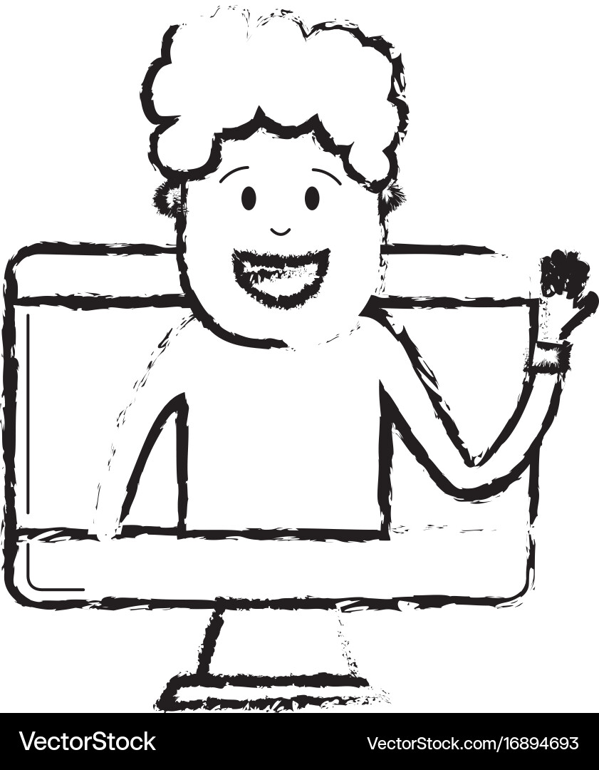 Figure technology computer with man inside Vector Image
