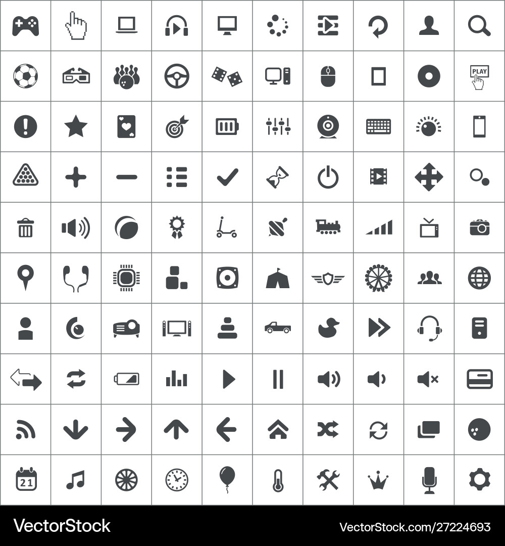 Game 100 icons universal set for web and ui vector image