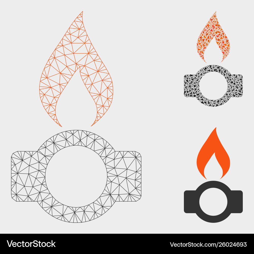 Gas flame mesh 2d model and triangle mosaic Gas flame mesh 2d model and triangle mosaic vector image