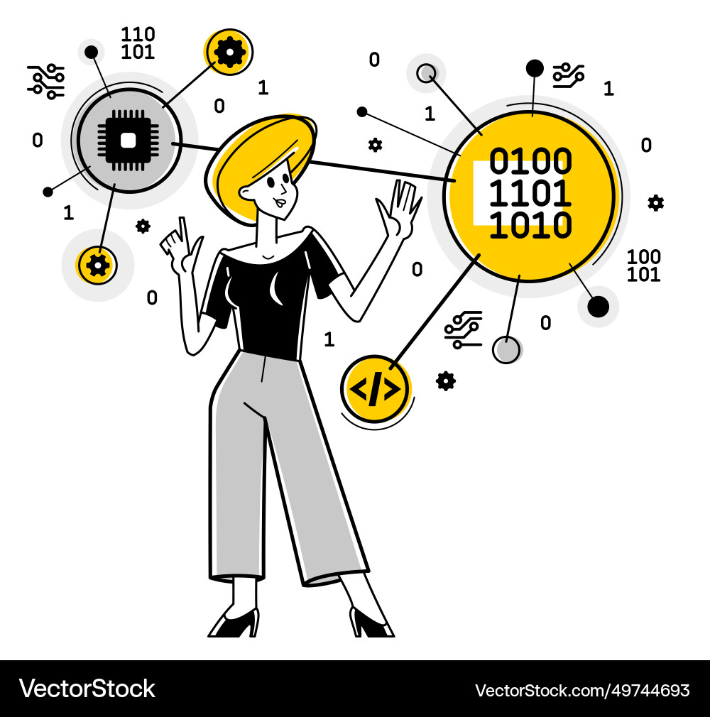 Programmer is coding and repairing some machine Programmer is coding and repairing some machine vector image