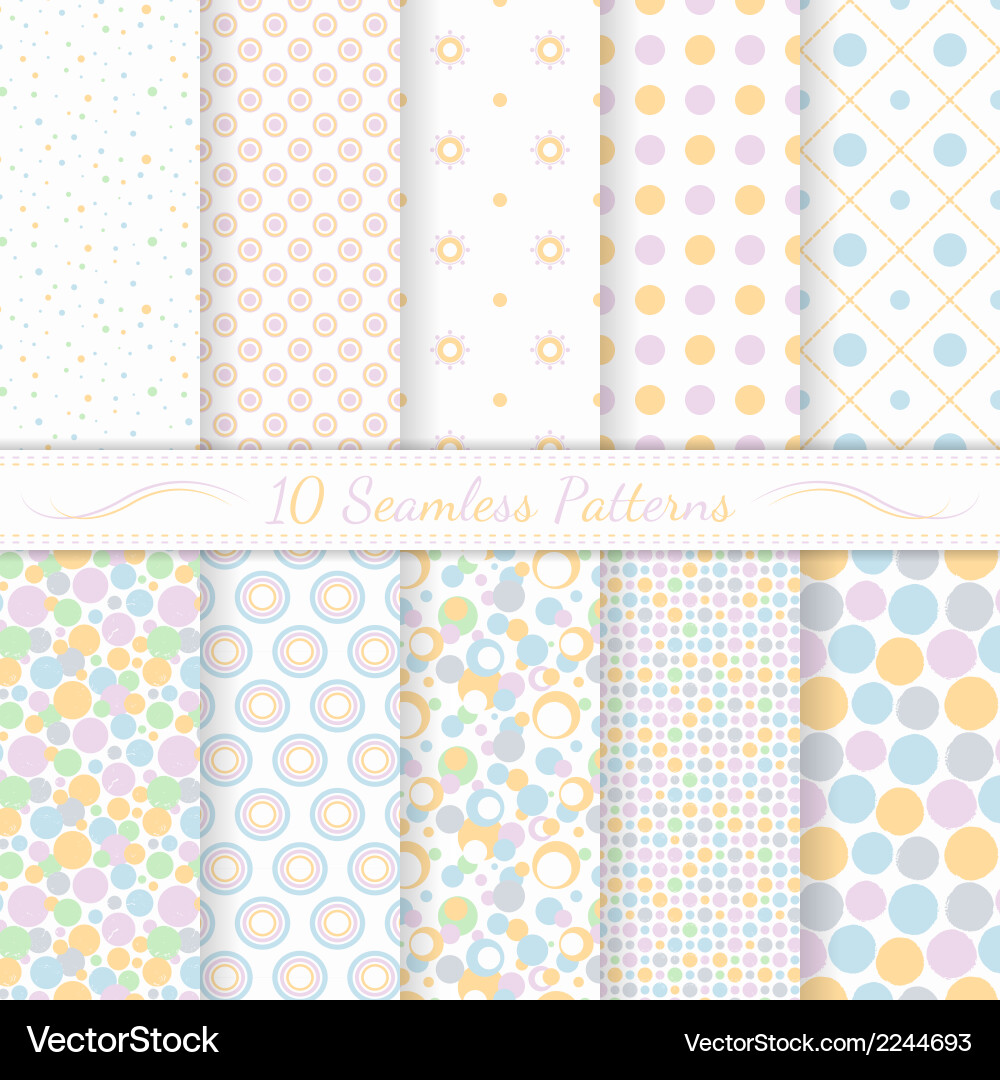 Retro Polka Dot Patterns - Set of 10 Vector Image