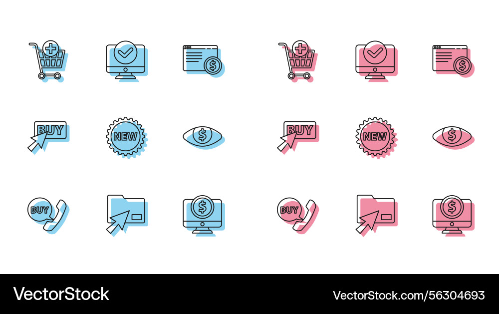 Set line phone and speech bubble with buy cursor Set line phone and speech bubble with buy cursor Vector Image