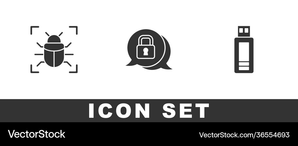 Set system bug cyber security and usb flash drive Vector Image