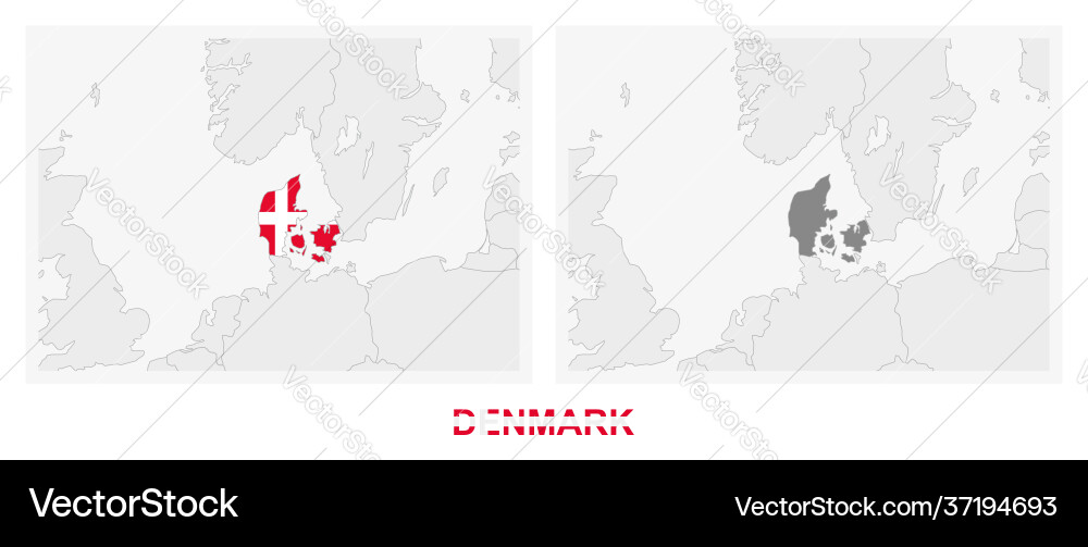 Two versions map denmark with flag Vector Image