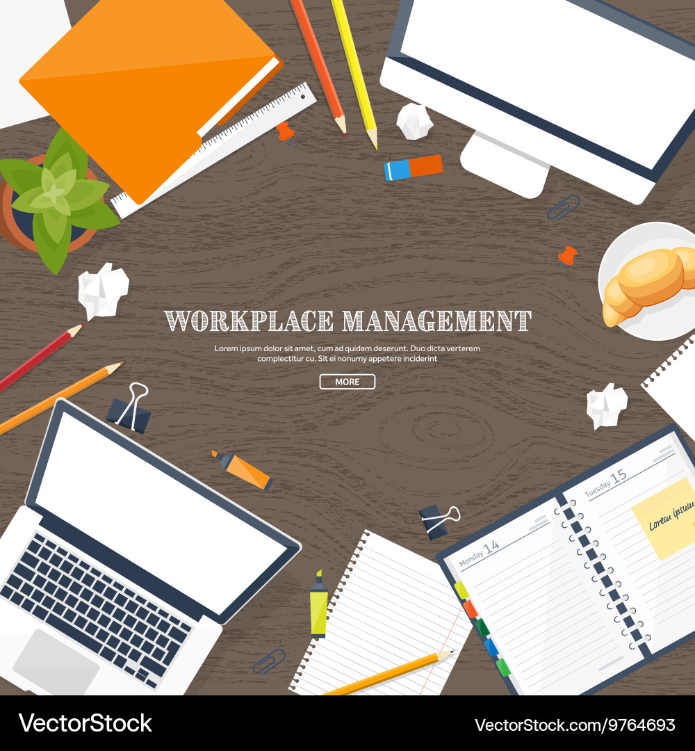 Workplace with table and computer laptop vector image