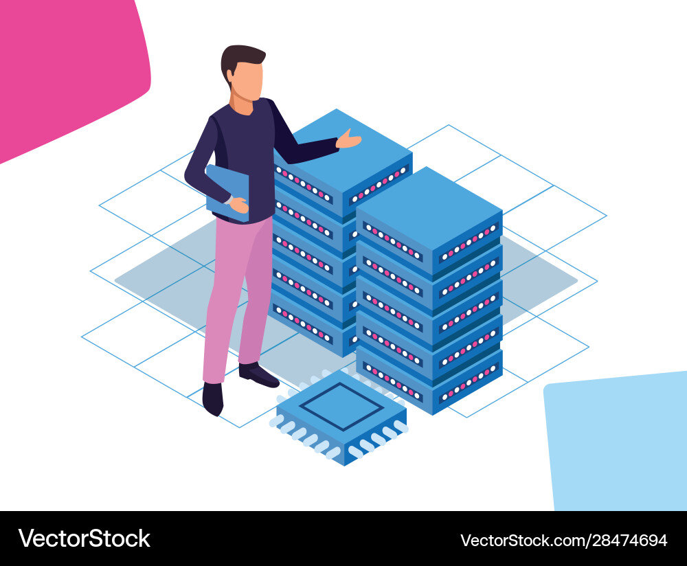 Big data colorful design with man center Big data colorful design with man center Vector Image