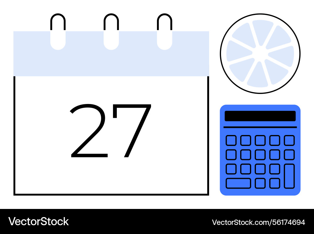 Calendar with date pie chart and calculator Calendar with date pie chart and calculator vector image