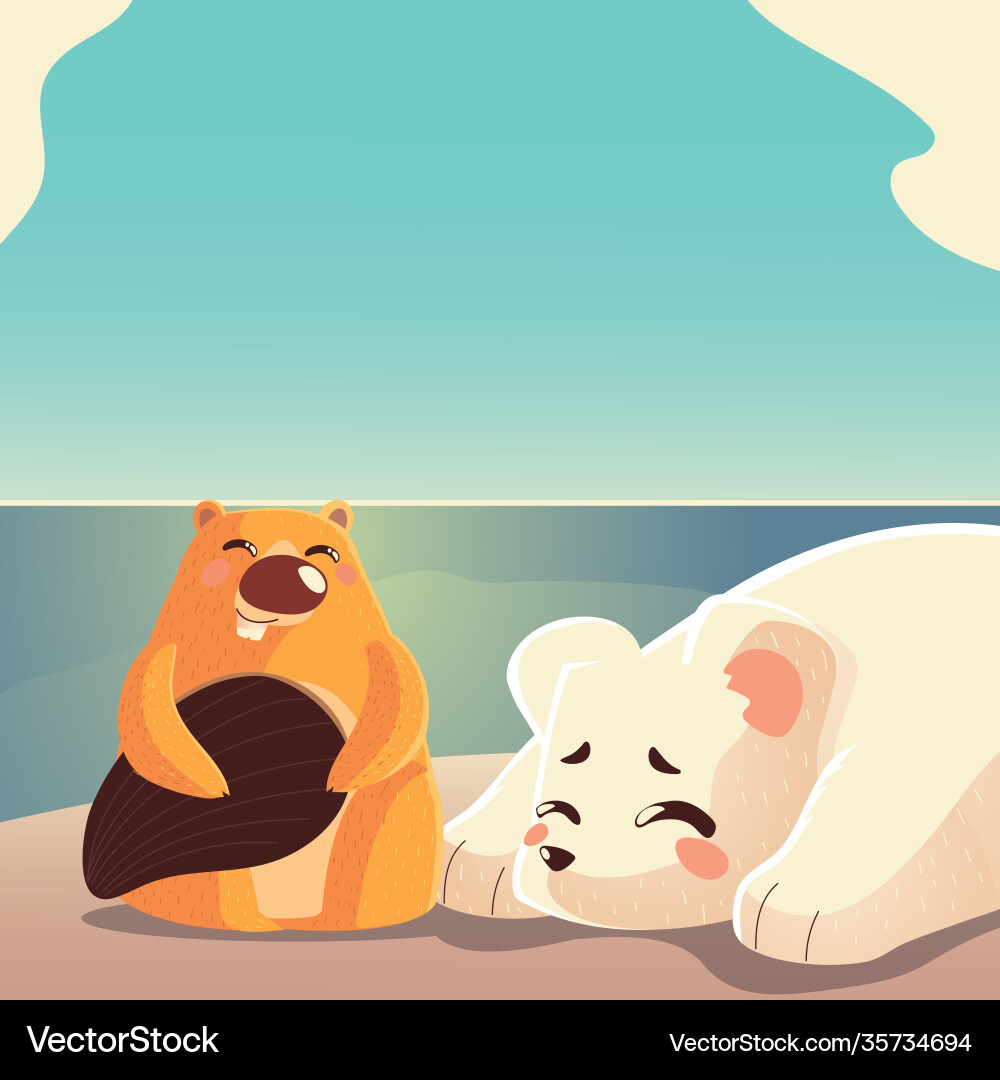 Cartoon Tiere Polarbär und Biber natürlich Cartoon Tiere Polarbär und Biber natürlich vektorbild