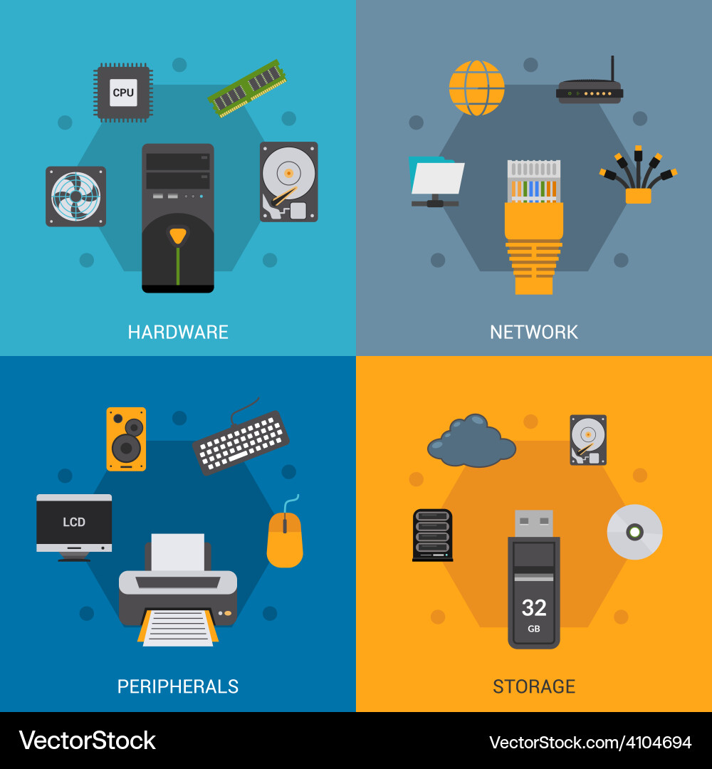 Computer Hardware Icons Set vector image