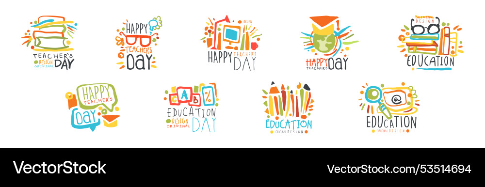 Education and teacher day logo label original Education and teacher day logo label original vector image