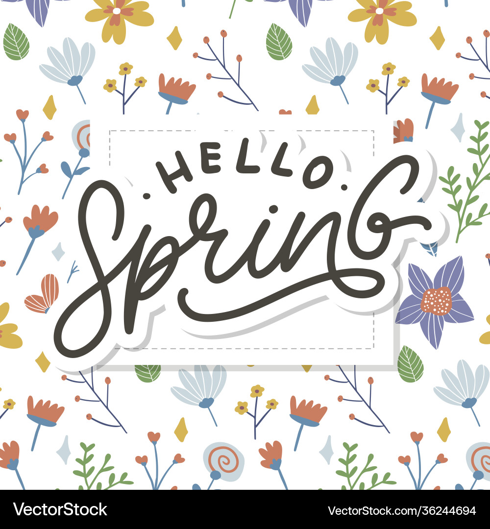 Hello spring flowers text background frame Hello spring flowers text background frame vector image