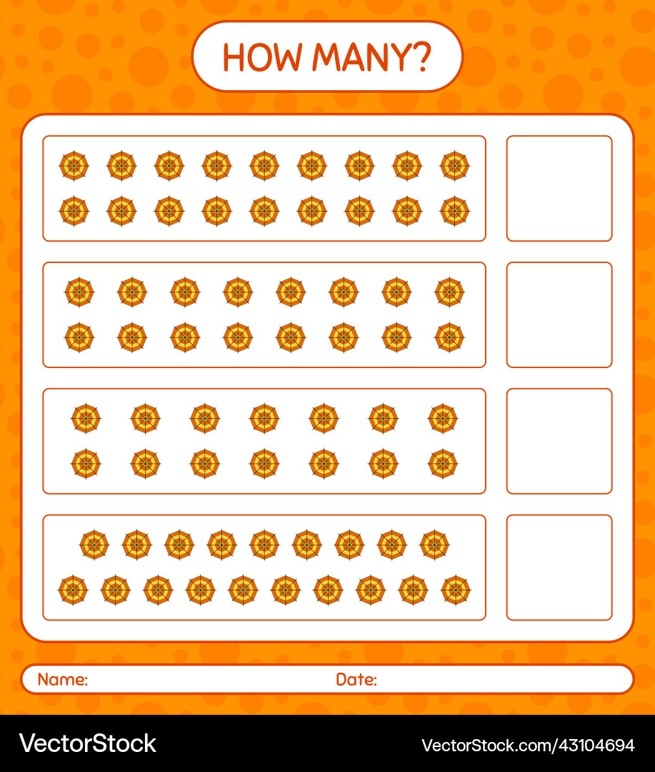 How many counting game with spider web worksheet How many counting game with spider web worksheet Vector Image