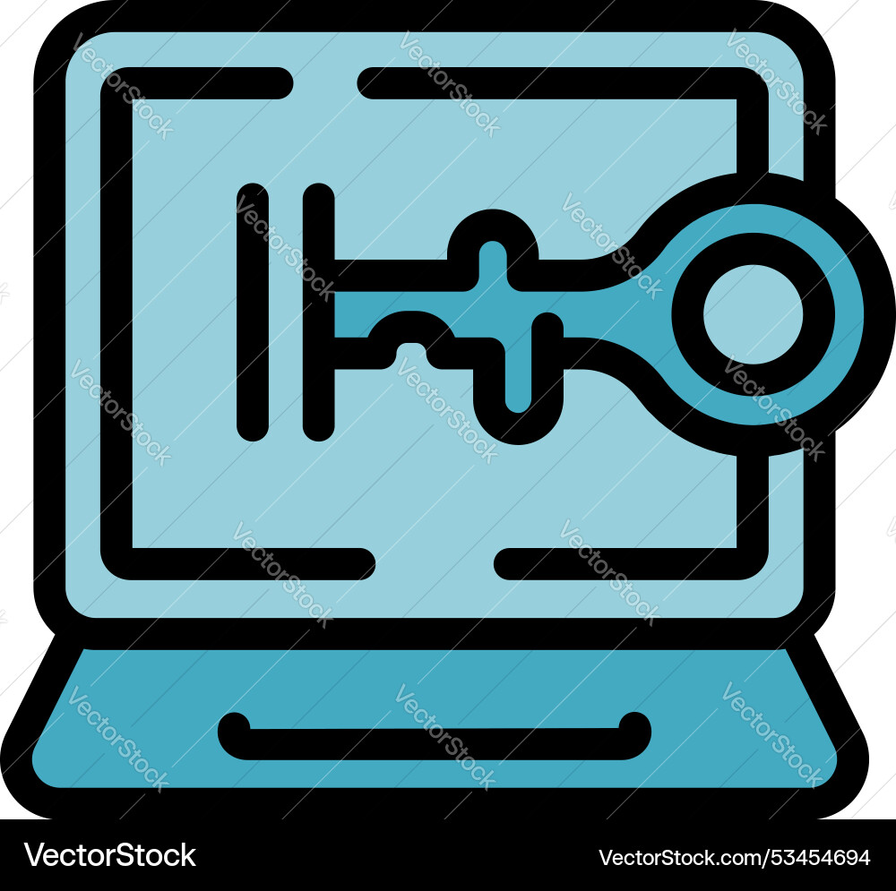 Laptop showing key with round head for password vector image