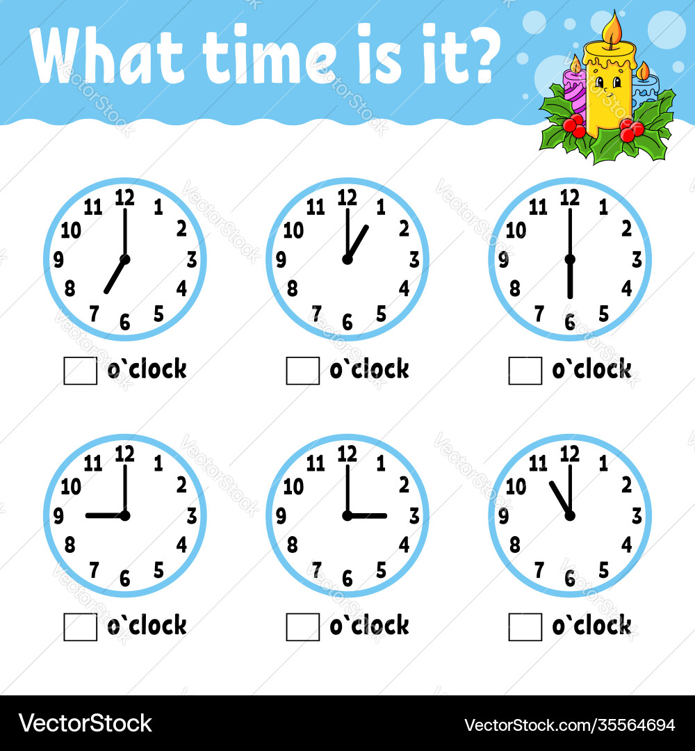 Learning time on clock winter theme Learning time on clock winter theme vector image