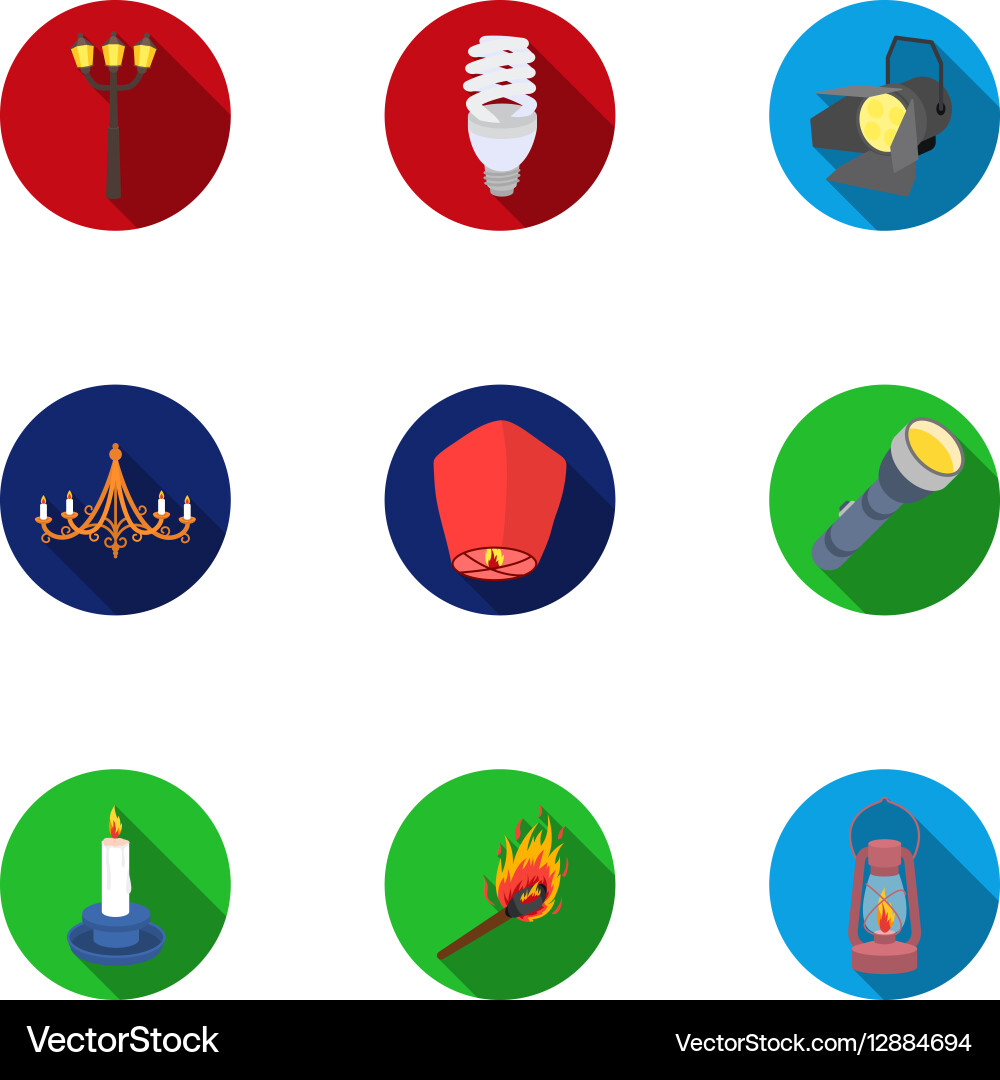 Light source set icons in flat style big Vector Image