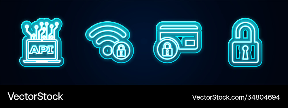 Set line computer api interface wifi locked vector image
