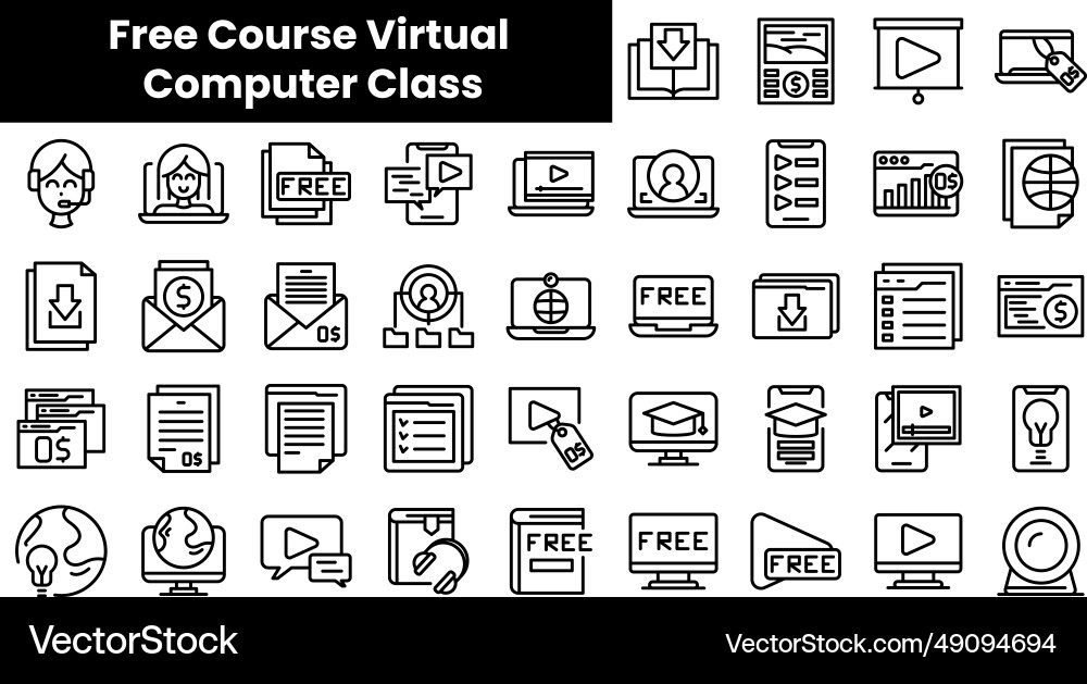 Set of outline free course virtual computer class Set of outline free course virtual computer class vector image
