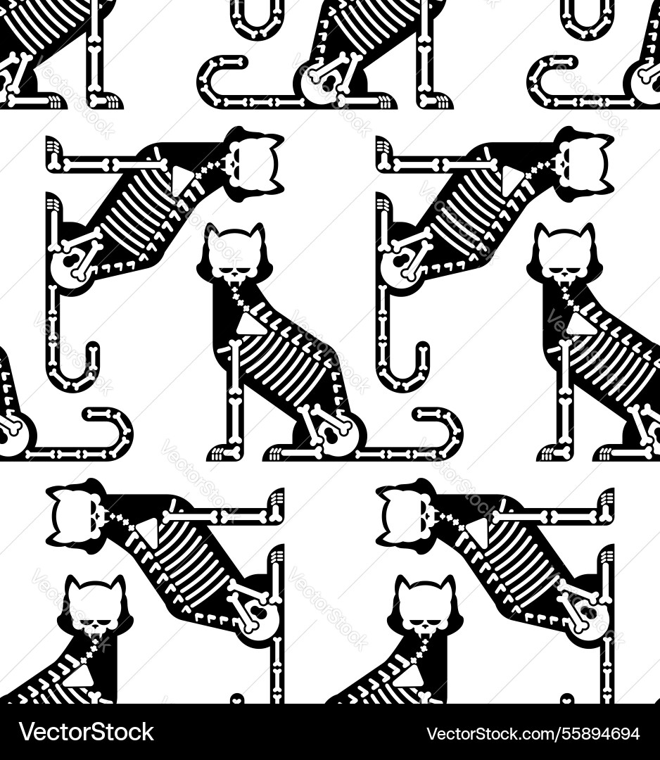 Skeleton cat pattern seamless skull and bones Skeleton cat pattern seamless skull and bones vector image