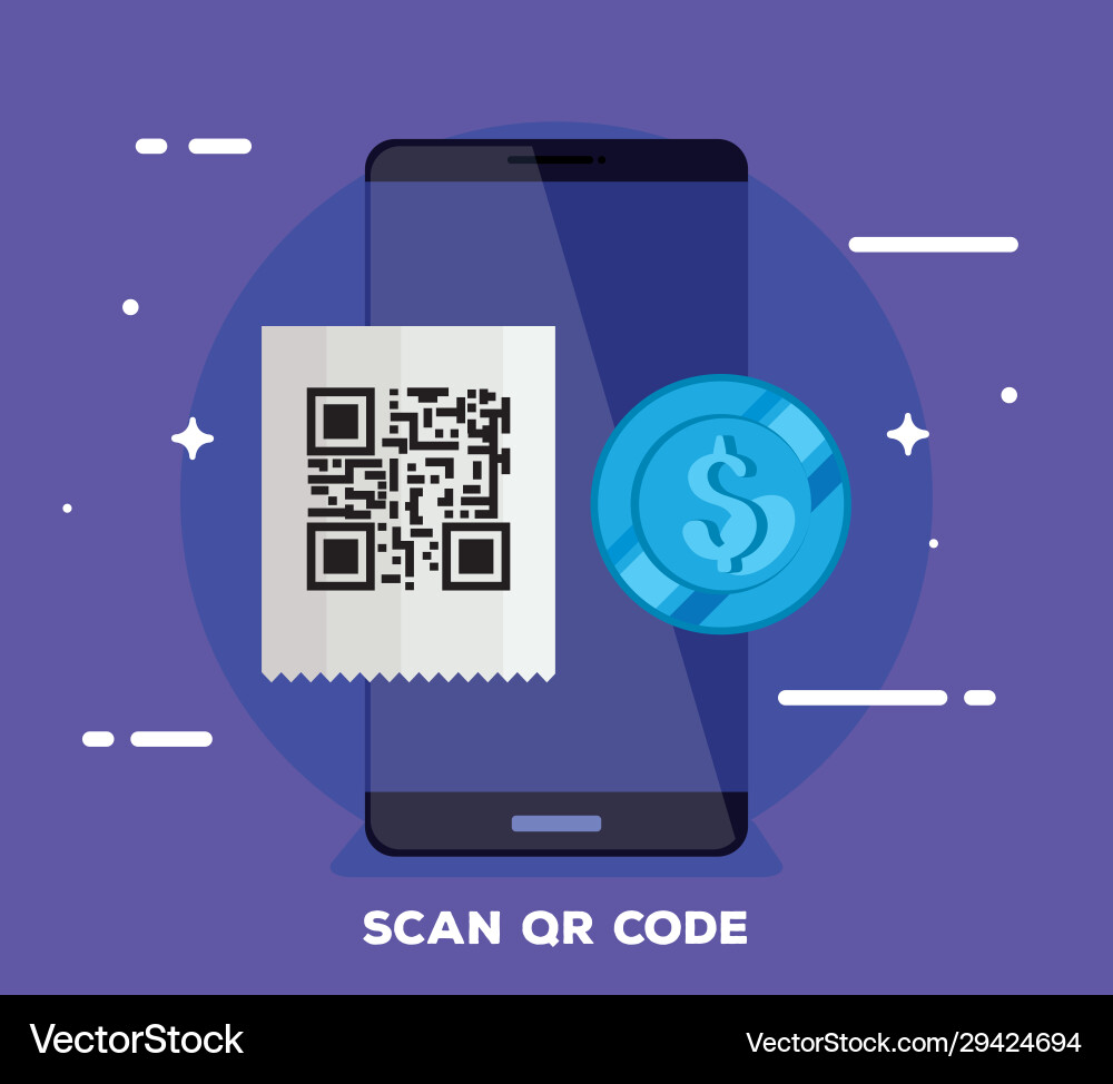 Smartphone with scan code qr and icon vector image