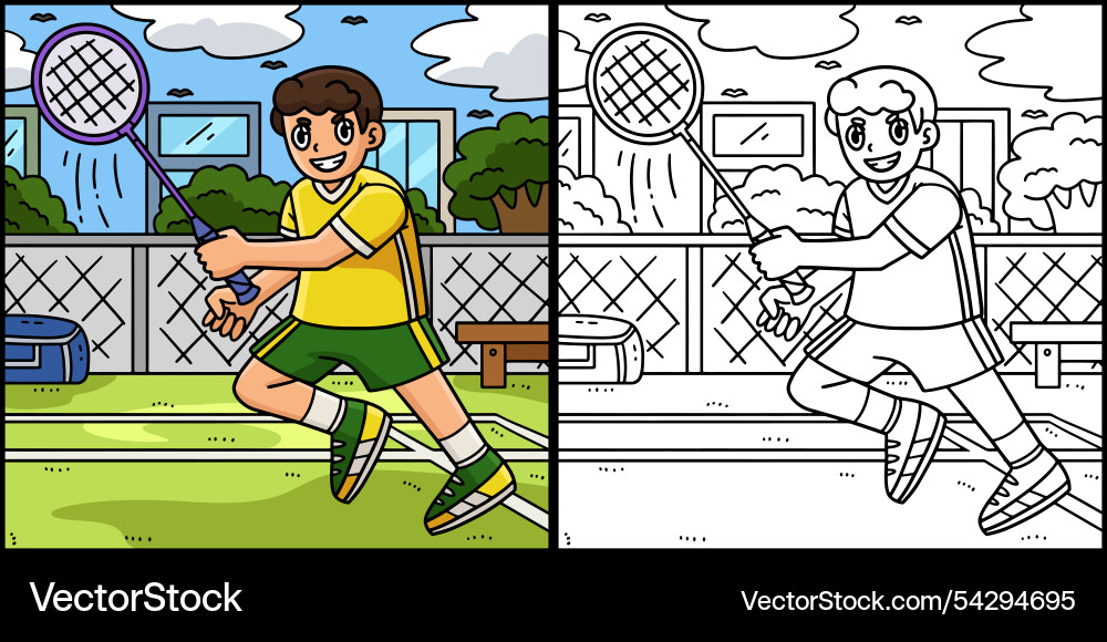 Badminton player swinging racket Badminton player swinging racket Vector Image