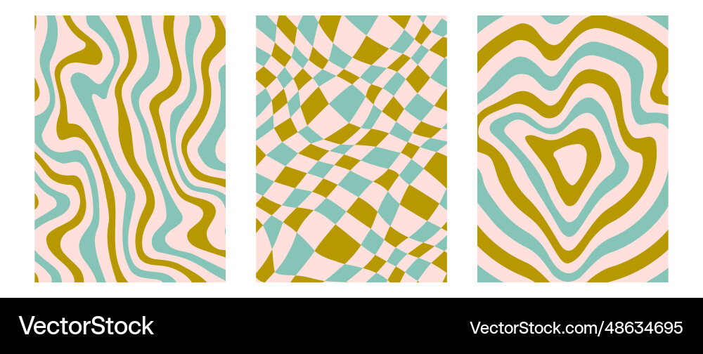 Groovy psychedelic pattern posters set wavy lines Groovy psychedelic pattern posters set wavy lines Vector Image